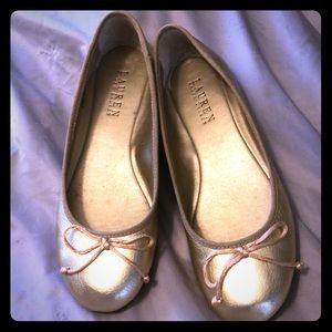 Ralph Lauren Gold Ballet Flats Sz 6B Leather Upper